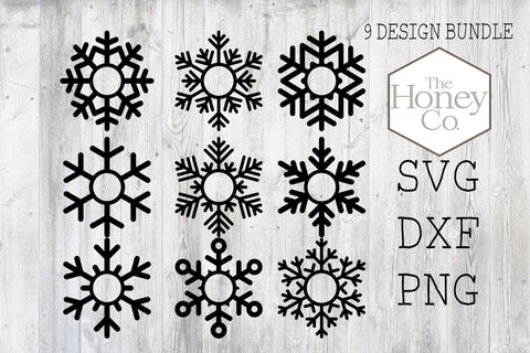 Snowflake Monogram Laser Cut Files SVG PNG DXF SVG The Honey Company 