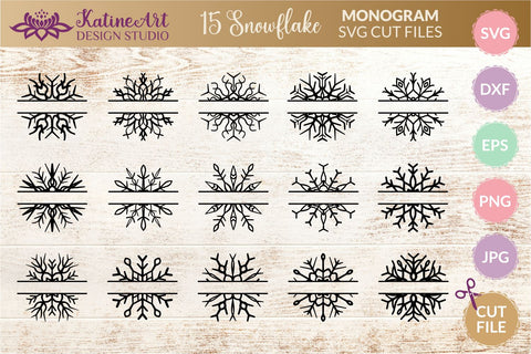 Snowflake Monogram Svg Bundle 15 Christmas Ornament Svg. Winter Clipart frames Cut Files For Cricut And Silhouette. SVG KatineArt 