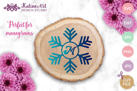 Snowflake Monogram Svg Bundle Christmas Ornament Svg. Winter Clipart frames Cut Files For Cricut And Silhouette. SVG KatineArt 