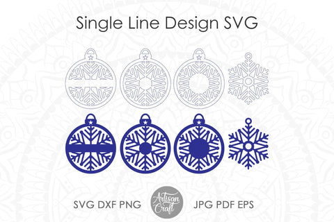 Snowflake ornament, laser cut file, single line, SVG SVG Artisan Craft SVG 