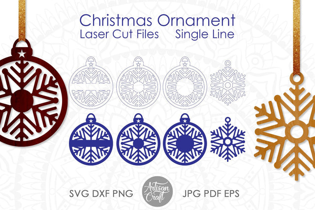 Snowflake ornament, laser cut file, single line, SVG SVG Artisan Craft SVG 