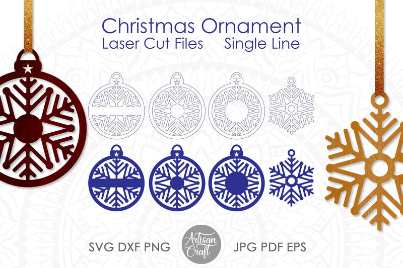 Snowflake ornament, laser cut file, single line, SVG SVG Artisan Craft SVG 
