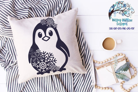 Snowflake Penguin SVG | Winter Penguin SVG Cut File SVG Wispy Willow Designs 