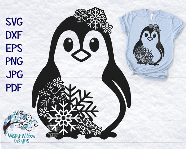 Snowflake Penguin SVG | Winter Penguin SVG Cut File SVG Wispy Willow Designs 