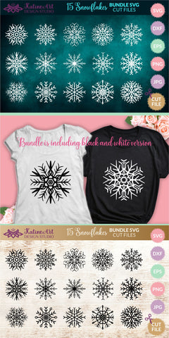 Snowflake svg bundle - 15 christmas winter clipart cut files for Cricut and Silhouette. SVG KatineArt 