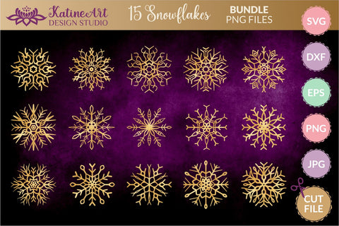 Snowflake svg bundle - 15 christmas winter clipart cut files for Cricut and Silhouette. SVG KatineArt 