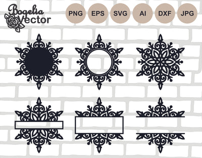 Snowflake Svg Bundle, Snowflake Cut file, Christmas Svg, Flake Winter, Christmas Ornament, Split Monogram, Circle, Border, Holiday Laser Cut SVG BogeliaVector 