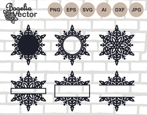 Snowflake Svg Bundle, Snowflake Cut file, Christmas Svg, Flake Winter, Christmas Ornament, Split Monogram, Circle, Border, Holiday Laser Cut SVG BogeliaVector 