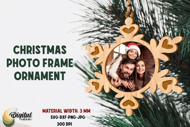 Snowflake SVG. Christmas Photo Frame Ornament. Laser Cut Frame SVG Evgenyia Guschina 