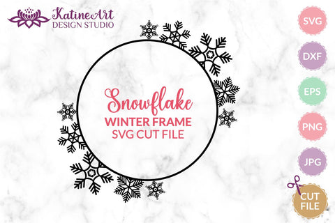 Snowflake Svg Circle Frame Christmas Winter Border Cut File for Cricut and Silhouette. SVG KatineArt 
