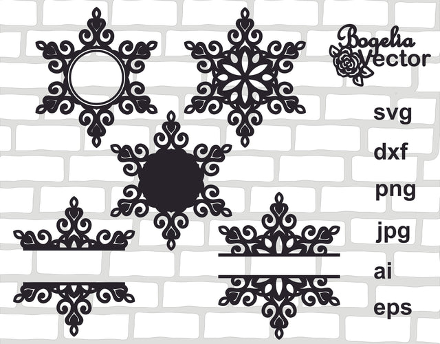 Snowflake Svg file bundle, Snowflake Cut file, Christmas Svg, Snowflake Split Frame, Circle Frame, Wreath, Christmas Ornament, Holiday Sign SVG BogeliaVector 