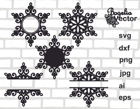 Snowflake Svg file bundle, Snowflake Cut file, Christmas Svg, Snowflake Split Frame, Circle Frame, Wreath, Christmas Ornament, Holiday Sign SVG BogeliaVector 