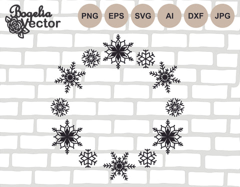 Snowflake Svg file, Christmas Svg, Snowflake Frame Cut file, Wreath Frame, Snowflake Cut file, Winter Monogram Frame, Christmas Ornament SVG BogeliaVector 