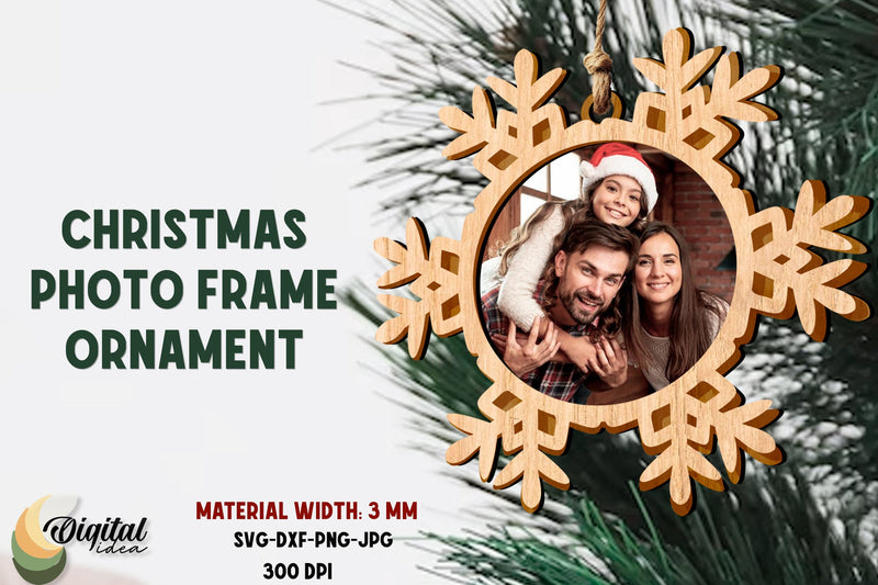 Snowflake SVG. Laser Cut Frame. Christmas Photo Frame Ornament - So Fontsy