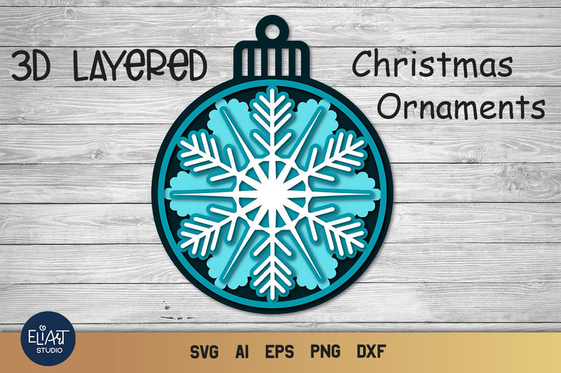 Snowflake SVG Ornament, 3D SVG Layered Christmas Ornament. 3D Paper Elinorka 