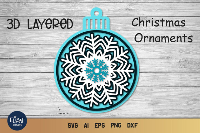 Snowflake SVG Ornament, 3D SVG Layered Christmas Ornament. 3D Paper Elinorka 