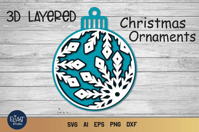 Snowflake SVG Ornament, 3D SVG Layered Christmas Ornament. 3D Paper Elinorka 