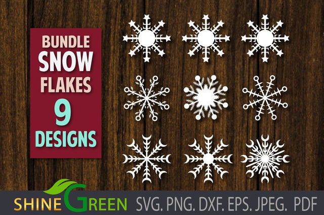 Snowflakes Bundle SVG - Christmas, Winter Decor SVG Shine Green Art 
