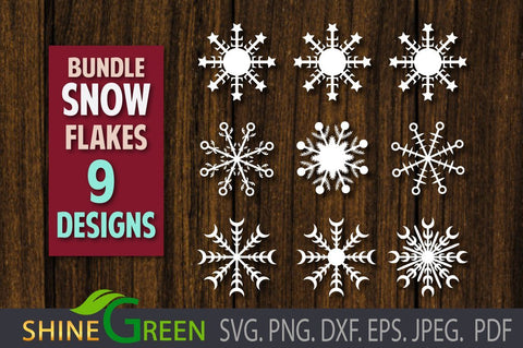 Snowflakes Bundle SVG - Christmas, Winter Decor SVG Shine Green Art 