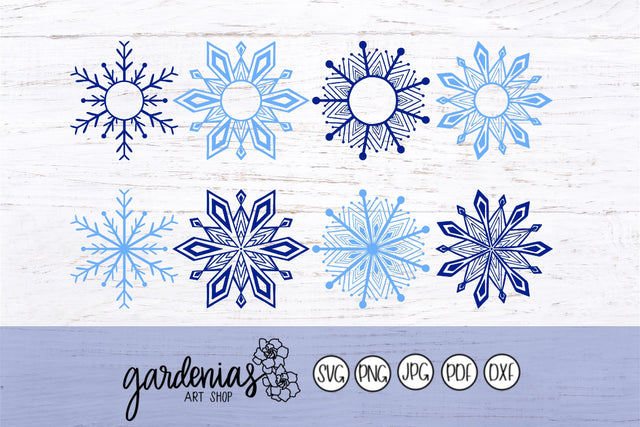 Snowflakes Monogram Frame Bundle SVG Gardenias Art Shop 