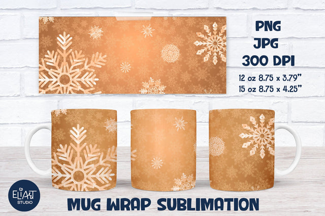 Snowflakes Mug Wrap, Christmas Mug Sublimation, Christmas Gift. Sublimation Elinorka 