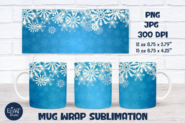 Snowflakes Mug Wrap, Christmas Mug Sublimation, Snowflakes Mug Sublimation Design. Sublimation Elinorka 