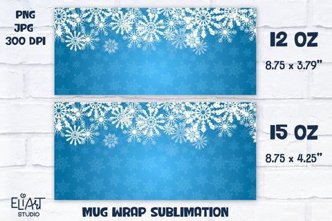 Snowflakes Mug Wrap, Christmas Mug Sublimation, Snowflakes Mug Sublimation Design. Sublimation Elinorka 