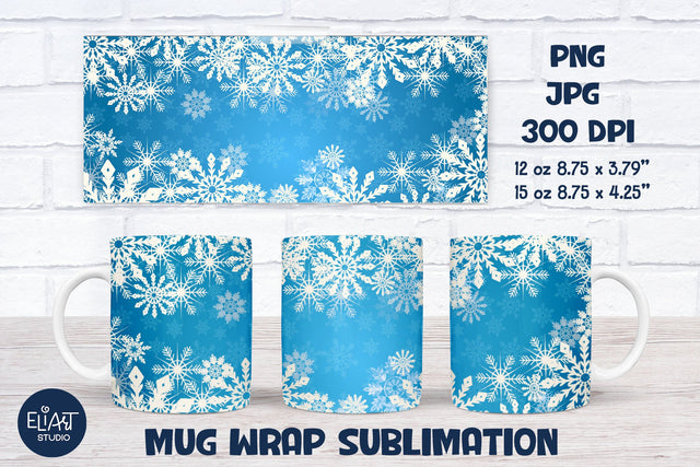 Snowflakes Mug Wrap, Christmas Mug Sublimation, Snowflakes Mug Sublimation Design. Sublimation Elinorka 