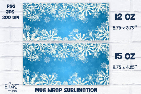 Snowflakes Mug Wrap, Christmas Mug Sublimation, Snowflakes Mug Sublimation Design. Sublimation Elinorka 
