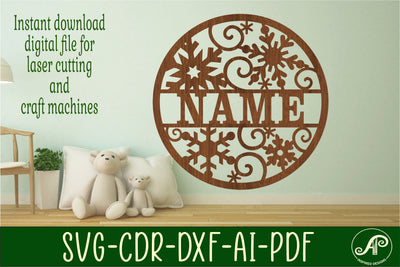 Snowflakes name sign svg laser cut template SVG APInspireddesigns 