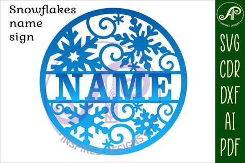 Snowflakes name sign svg laser cut template SVG APInspireddesigns 