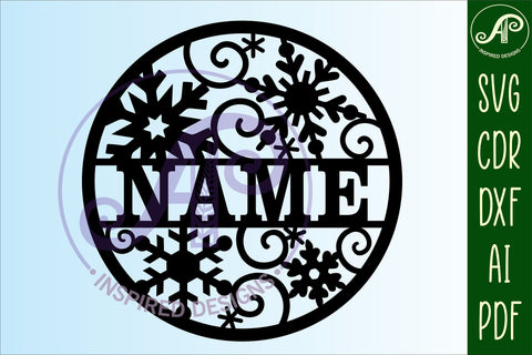 Snowflakes name sign svg laser cut template SVG APInspireddesigns 