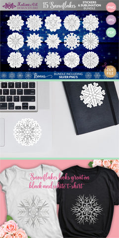 Snowflake stickers. Christmas bundle. Sticker pack