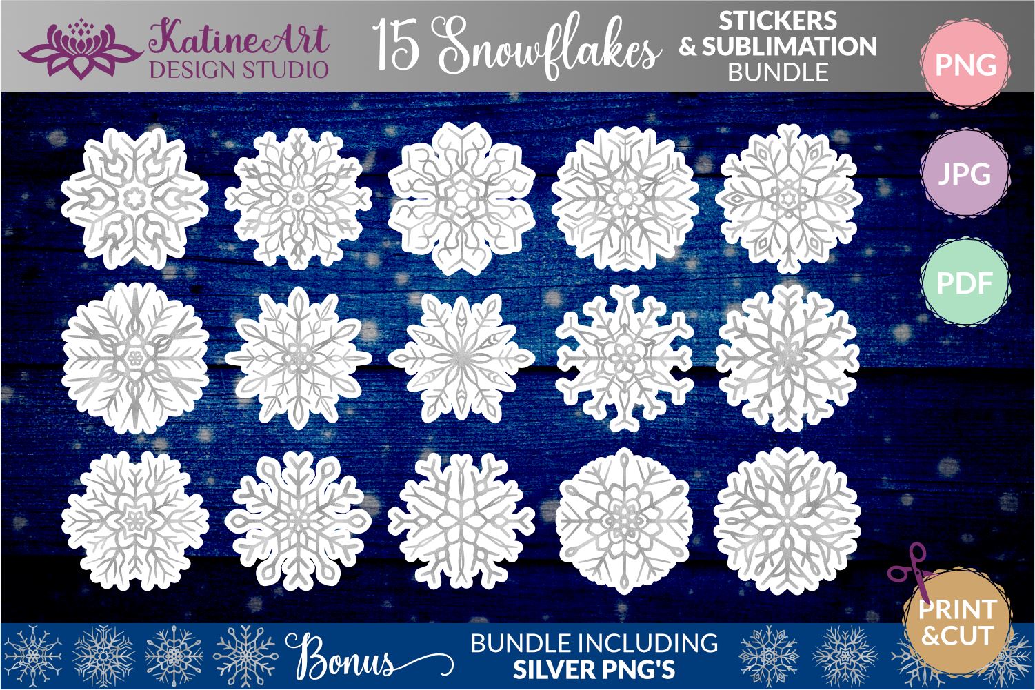 Snowflake stickers. Christmas bundle. Sticker pack