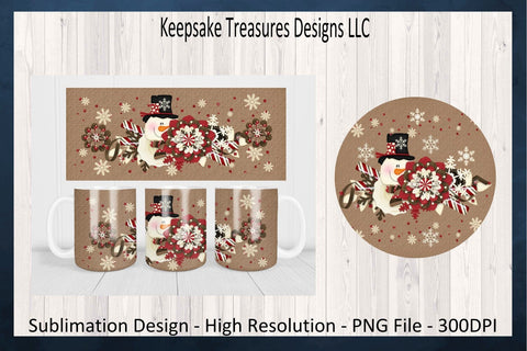 Snowman 11oz Mug Wrap, Winter Mug and Coaster Set, Christmas Mug Design, PNG Sublimation Mug Wrap, PNG Coaster Template, Digital Download Sublimation Keepsake Treasures Designs LLC. 