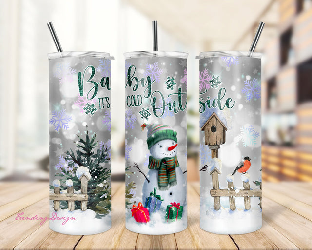 Snowman 20 oz Skinny Tumbler Sublimation Design Baby It's Cold Tumbler Wrap Png Digital Download Sublimation TrendingDesign 