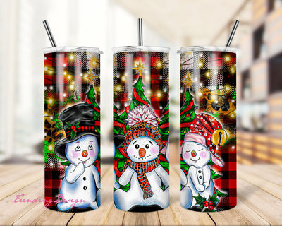 Snowman 20oz Tumbler Wrap Red Plaid Glitter Snowflakes Digital Downolad Sublimation TrendingDesign 