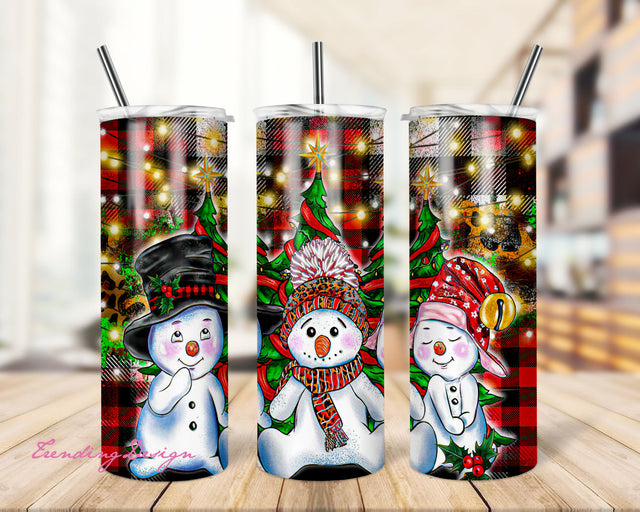Snowman 20oz Tumbler Wrap Red Plaid Glitter Snowflakes Digital Downolad Sublimation TrendingDesign 