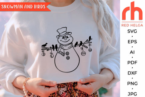 Snowman and Birds SVG - Christmas Design Cut File SVG RedHelgaArt 