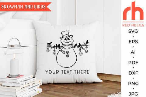 Snowman and Birds SVG - Christmas Design Cut File SVG RedHelgaArt 