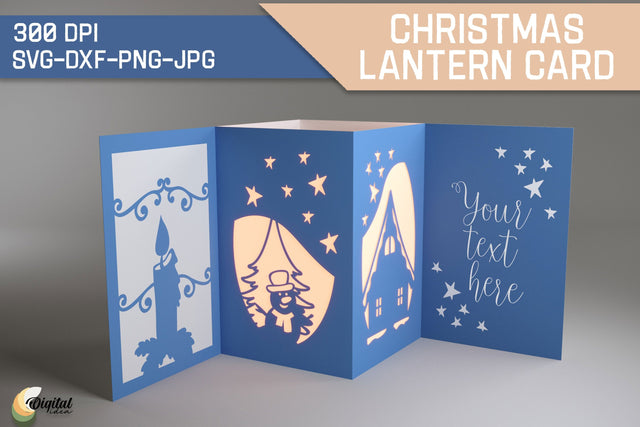 Snowman and Candle SVG. Christmas Lantern Card 3D Paper Evgenyia Guschina 