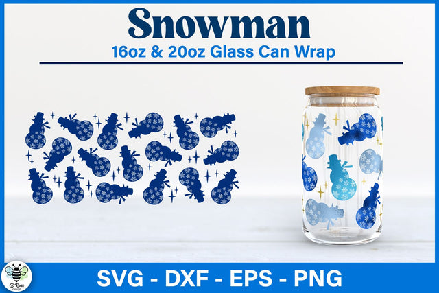 Snowman Beer Can Glass Wrap | Winter Snowman Glass Can SVG SVG B Renee Design 