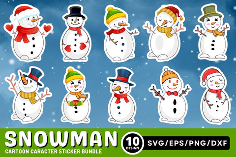Snowman Cartoon Character Sticker Svg Bundle SVG Regulrcrative 