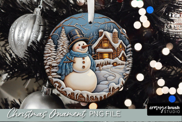 Snowman Christmas Ornament 3D Sublimation Design Sublimation OrangeBrushStudio 