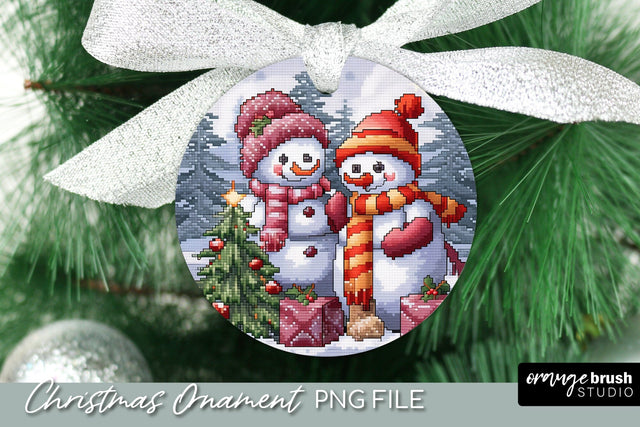 Snowman Christmas Ornament Design, Embroidery Ornament Sublimation OrangeBrushStudio 