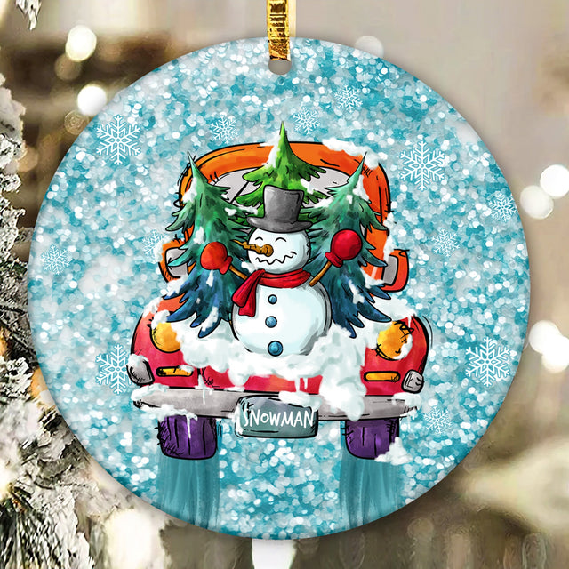 Snowman Christmas Round Ornament Sublimation Design, Circle Ornament PNG, Commercial Use Red Truck Sublimation Designs, Family Ornament PNG Sublimation CaldwellArt 