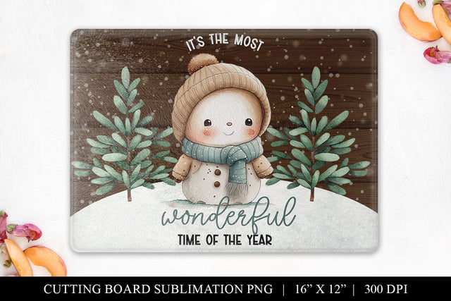 Snowman Christmas Theme Cutting Board PNG Sublimation BijouBay 