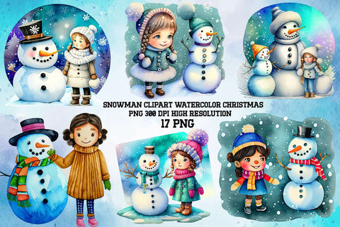 Snowman Clipart Watercolor Christmas Sublimation Rupkotha 