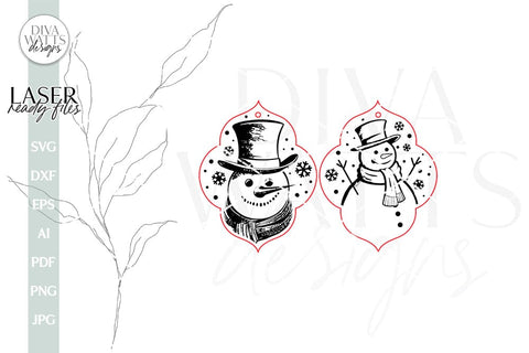 Snowman Earrings SVG For Laser Earrings With Snowman Glowforge Earrings Christmas SVG Winter Earrings For Glowforge Snowman SVG Earrings SVG Diva Watts Designs 