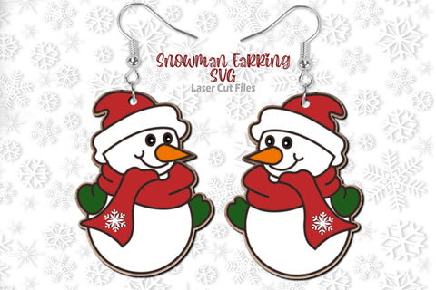 Snowman Earrings SVG Laser Cut Files | Christmas SVG SVG Cloud9Design 